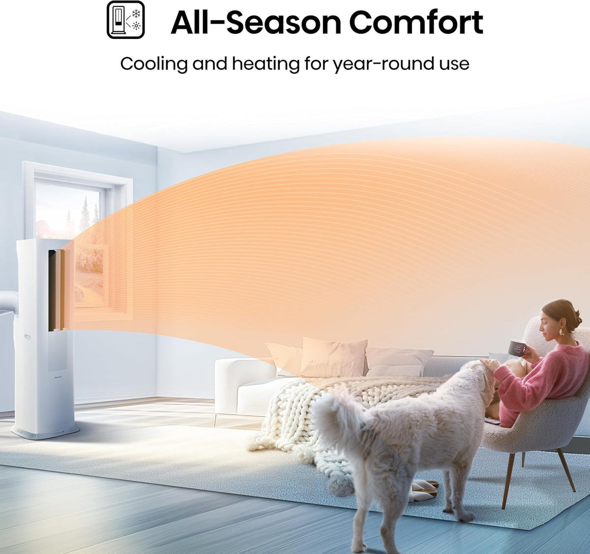 Hisense API0825UW1D Smart Inverter Twin Hose 8,000 BTU (DOE) 350 SF Heat/Cool Tower Portable Air Conditioner, White 8,000 BTU Heat and Cool Smart Inverter