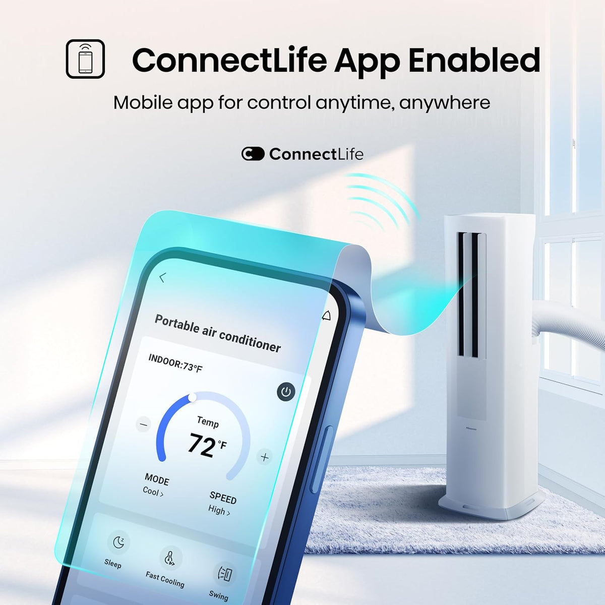 Hisense API0825UW1D Smart Inverter Twin Hose 8,000 BTU (DOE) 350 SF Heat/Cool Tower Portable Air Conditioner, White 8,000 BTU Heat and Cool Smart Inverter