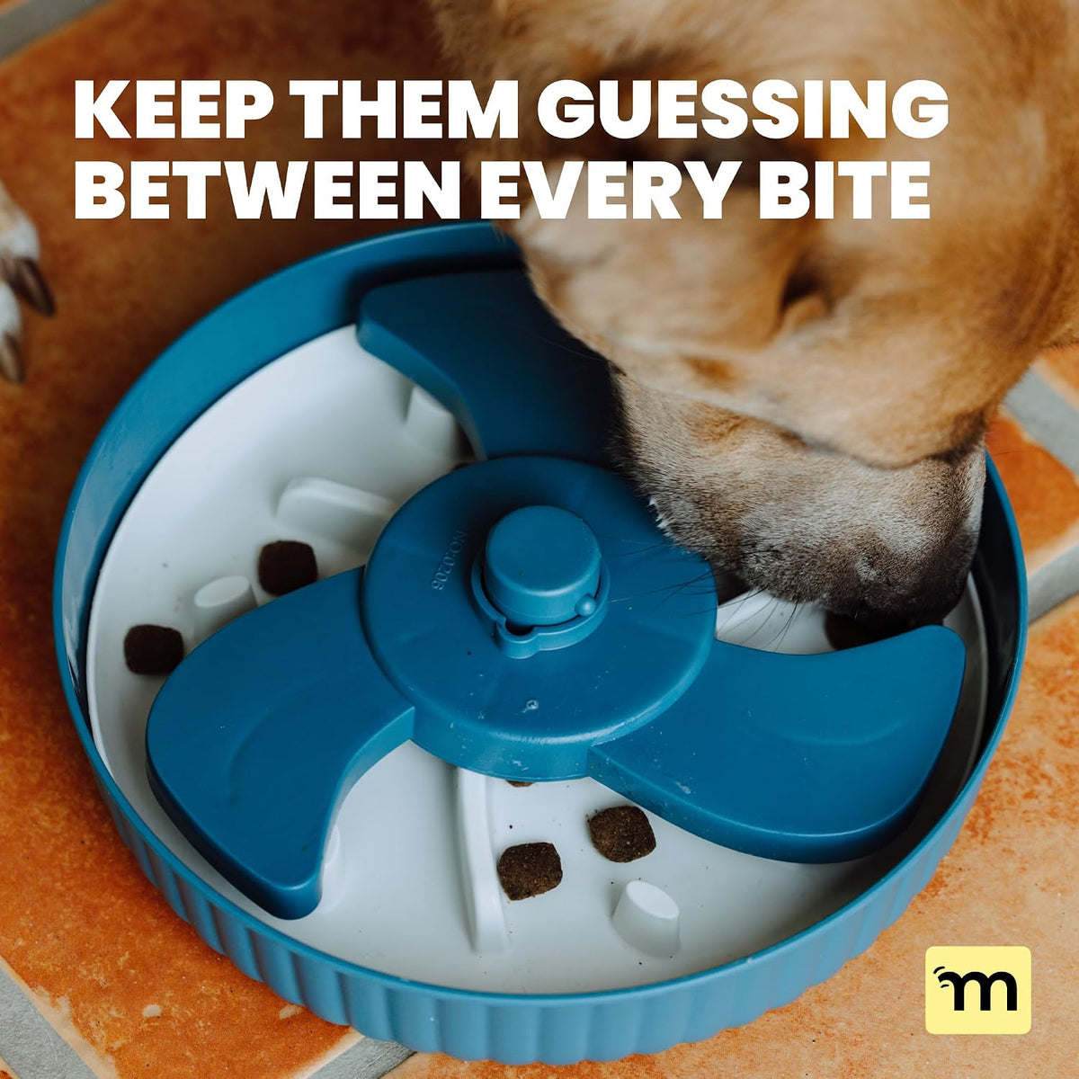 MalsiPree Spinning Slow Feeder Dog Bowl - Anti-Choke Non-Slip Puzzle Feeder for Small & Large Breeds with 2 Interchangeable Mats - Blue