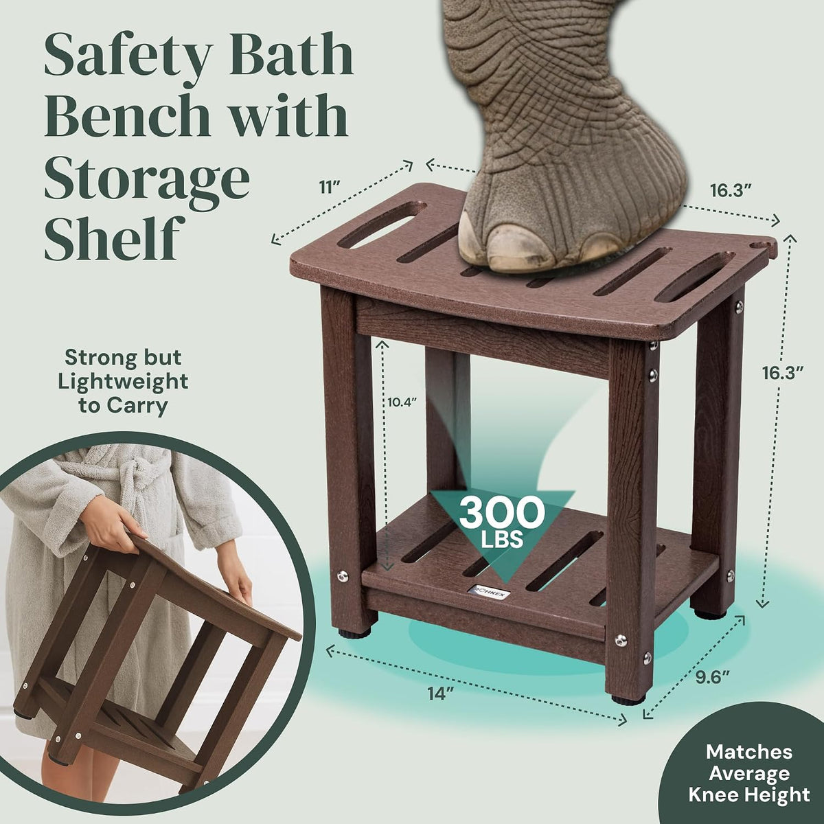 ROHKEX Curved Shower Bench, Waterproof, Non-Slip