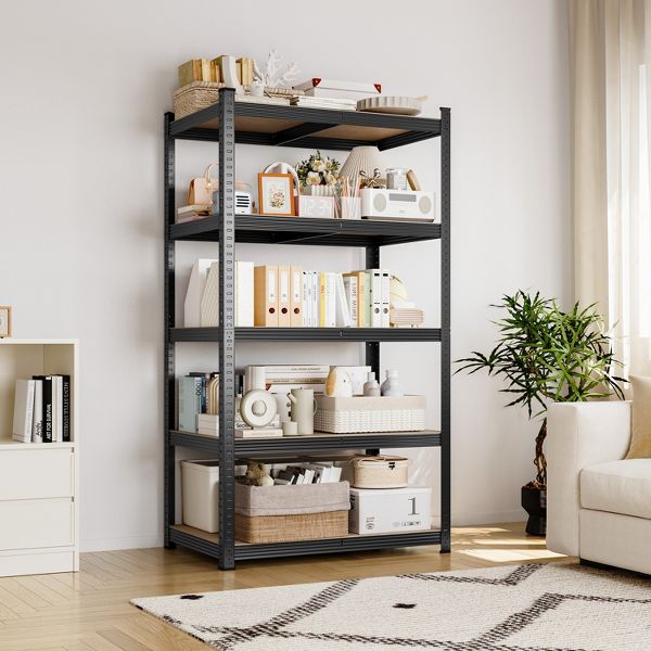 Heavy-Duty 5-Tier Boltless Shelving Unit, 35" Wide, 16" Deep, 72" High, Black