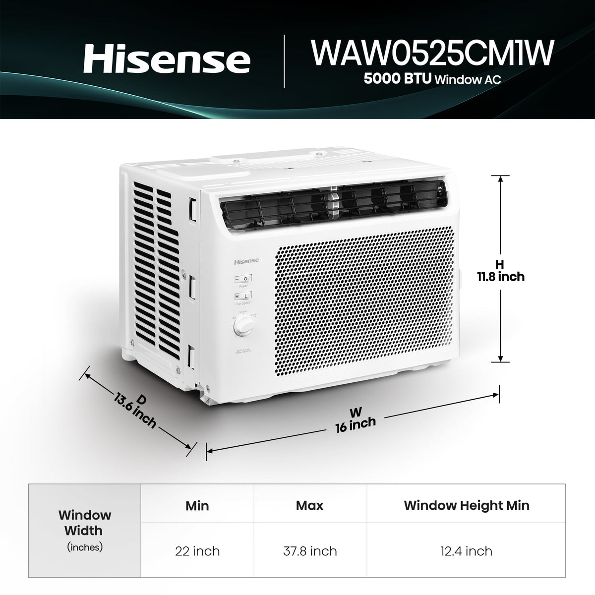 Hisense 5,000 BTU Window Air Conditioner 150 sq ft. Easy Clean, Easy to Install, 4-Way Air Direction, Powerful Cooling with Ultra Quiet Comfort, Damaged Box
