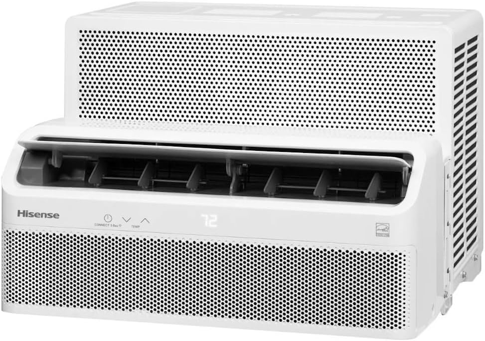 Hisense 8,000 BTU Smart Inverter Window Air Conditioner Easy Install Bracket, Up to 350 Sq Ft, Ultra-Slim Profile, 3 Speed, 700W, 4Way Air Direction, (slightly damaged box)