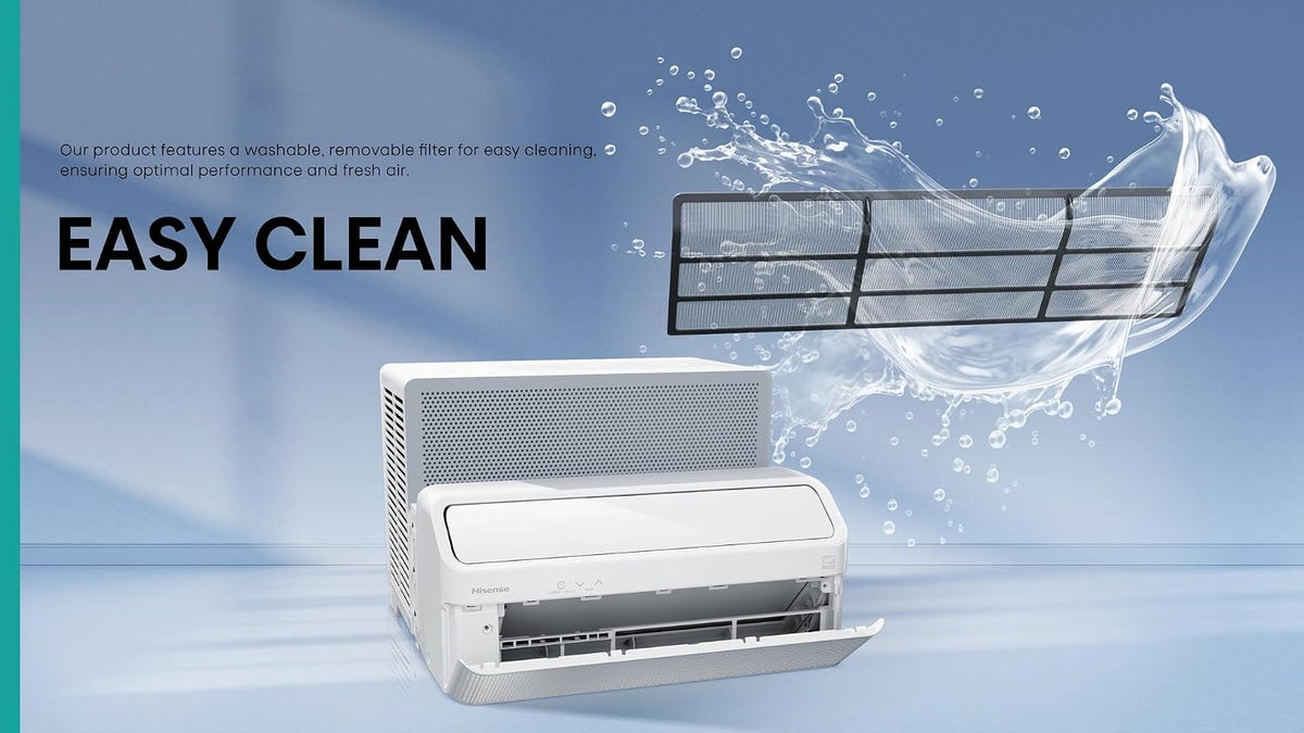 Hisense 8,000 BTU Smart Inverter Window Air Conditioner Easy Install Bracket, Up to 350 Sq Ft, Ultra-Slim Profile, 3 Speed, 700W, 4Way Air Direction, (slightly damaged box)