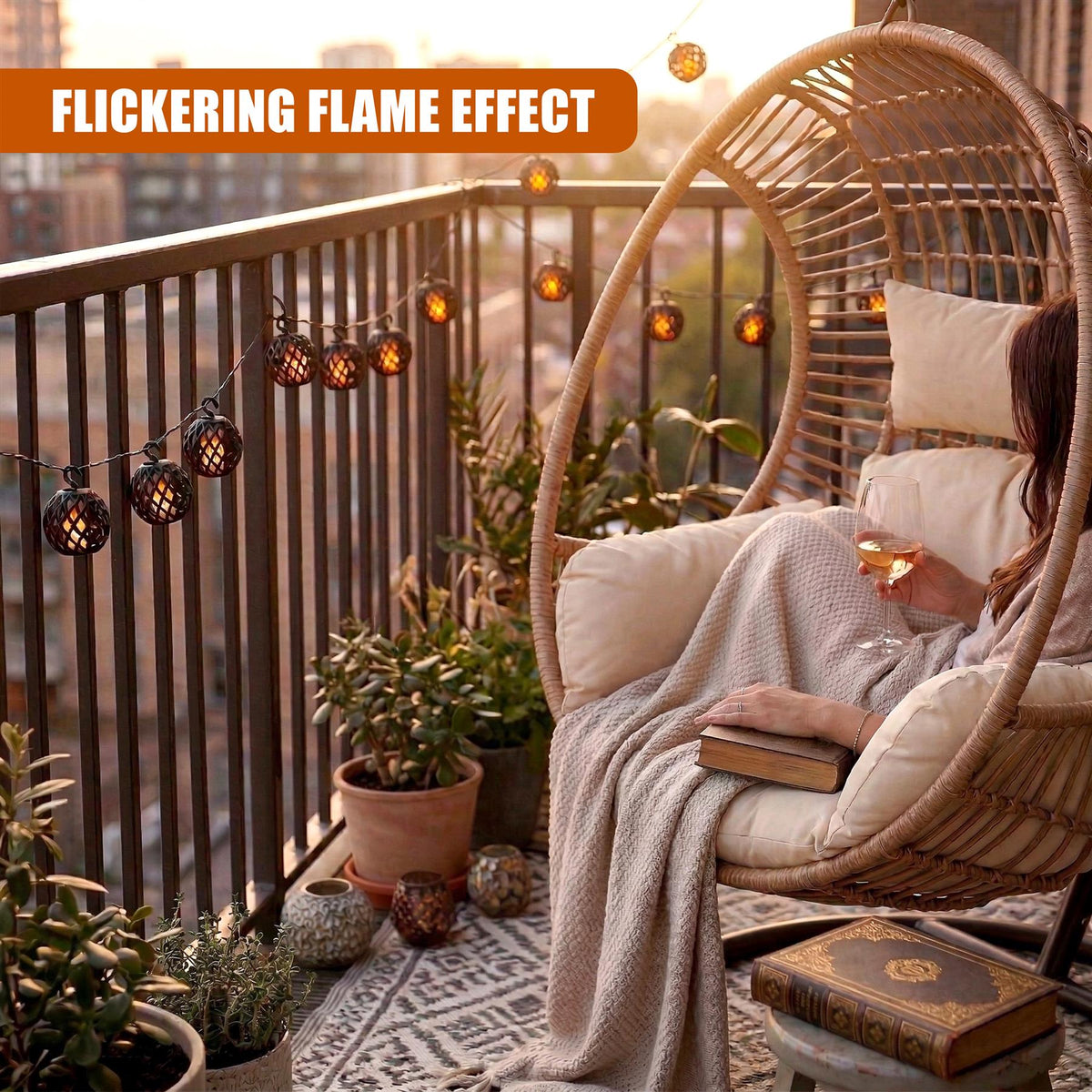 SOLASA 8 LED Solar Powered Fireball String Lights, Dancing Flickering Flame Effect LED String Globe Hanging Lantern Lights for Outdoor