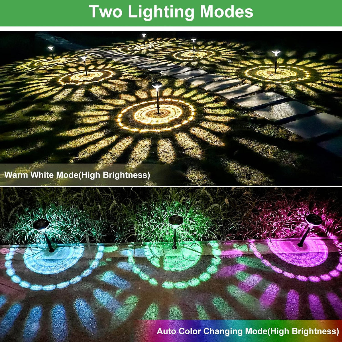 SOLASA Bright Solar Pathway Lights, Color Changing Plus Warm White LED Solar Lights Outdoor (4-Pack)