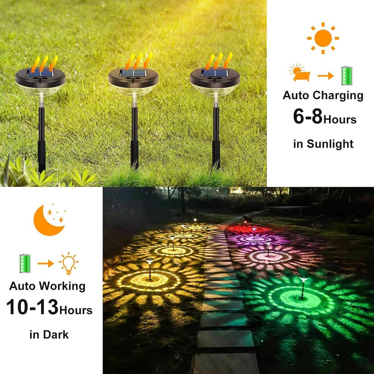 SOLASA Bright Solar Pathway Lights, Color Changing Plus Warm White LED Solar Lights Outdoor (4-Pack)