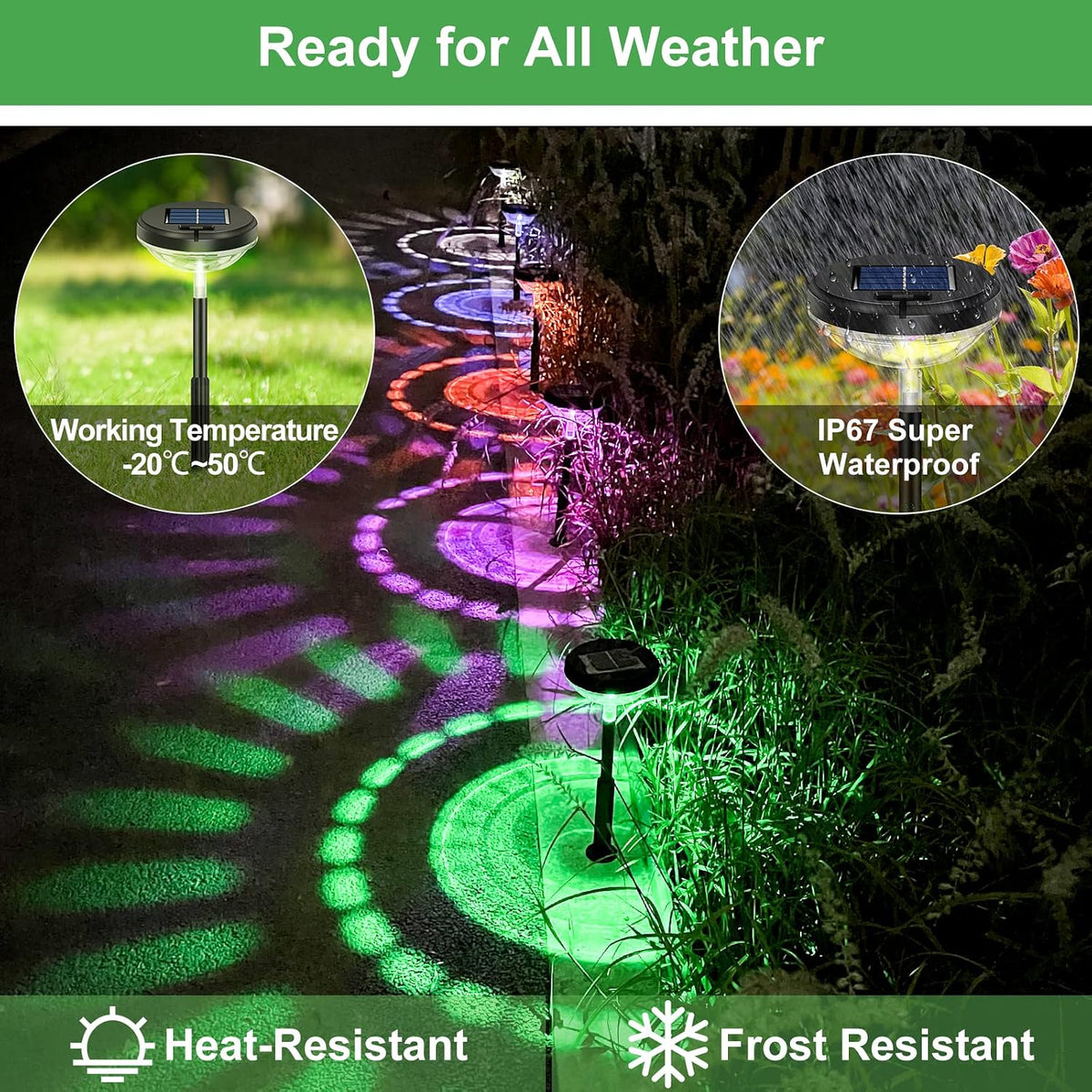 SOLASA Bright Solar Pathway Lights, Color Changing Plus Warm White LED Solar Lights Outdoor (4-Pack)