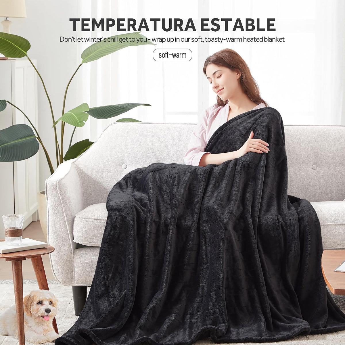 Warmrest Electric Blanket Heated Throw Blanket Soft Flannel, 6 Heat Levels Fast Heating, 1 to 10 Hours Auto-Off, Detachable Controller, Machine Washable
