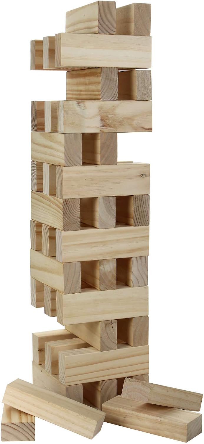 Block Out Wood Giant 27" Toppling Tower Stacking / Collapsing Set with Rip-Resistant Bag, 54 Handcrafted Pine Blocks