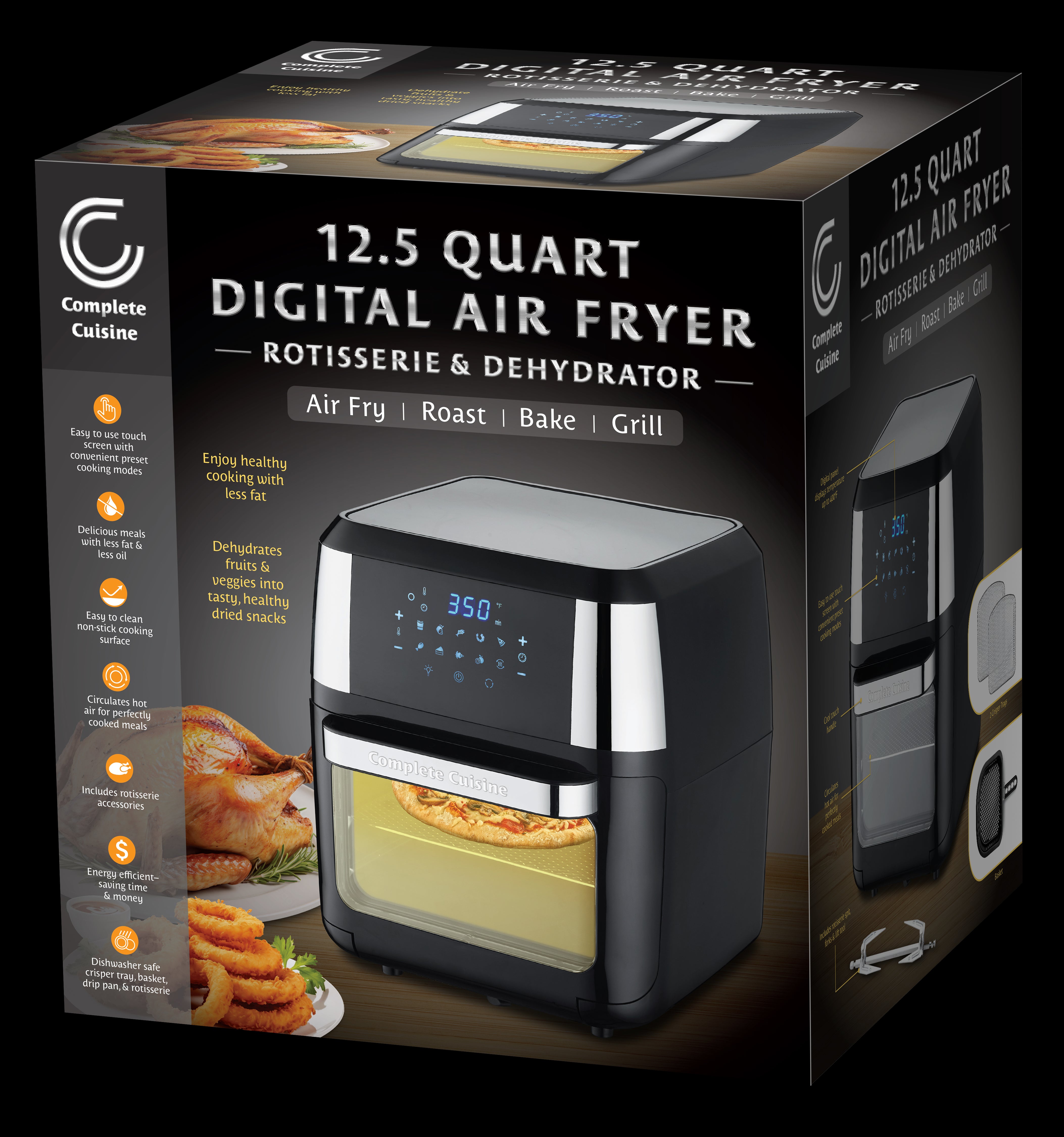 Complete Cuisine 12.5 Quart Digital Air Fryer- Rotisserie & Dehydrator