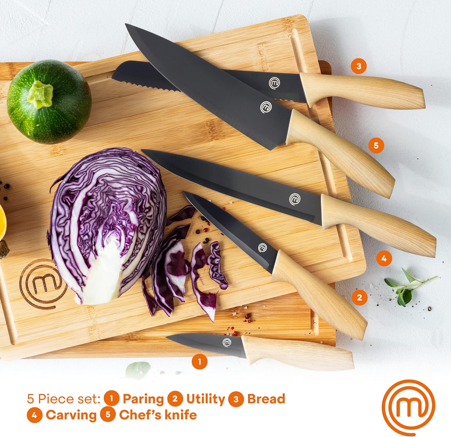 MasterChef Knife Set of 5 Kitchen Knives for Cooking, 12 Sets