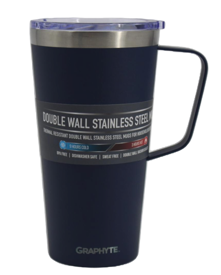 GRAPHYTE Double Wall Vacuum Insulated Stainless Steel Mugs with Handle and Slider Lid, Assorted Colors and Sizes