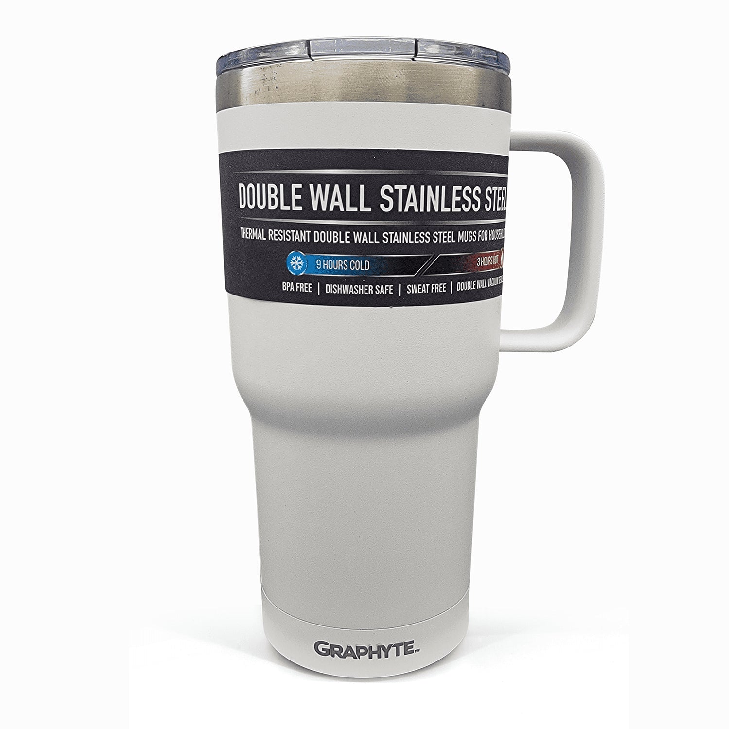 GRAPHYTE Double Wall Vacuum Insulated Stainless Steel Mugs with Handle and Slider Lid, Assorted Colors and Sizes
