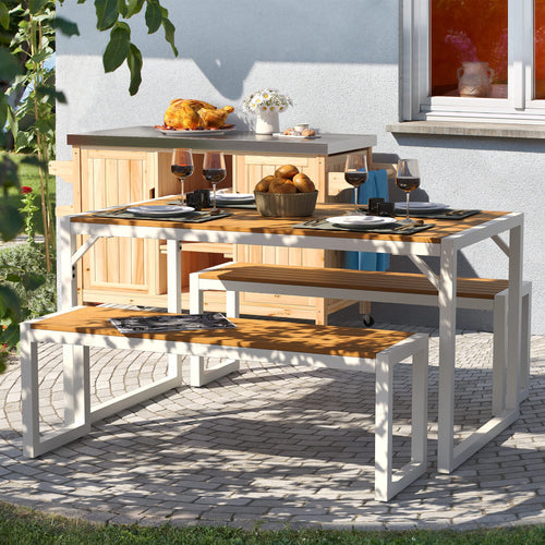 YITAHOME All-Weather Patio Dining Table and Bench with Faux Wood, for 4-6 People