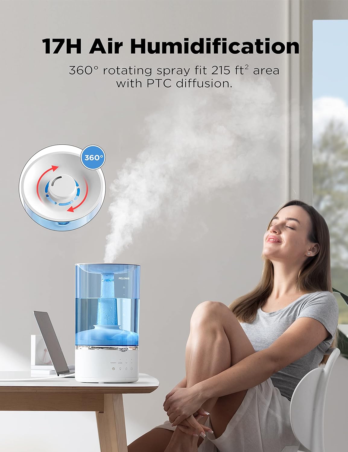 Pelonis Ultrasonic 4L Warm and Cool Mist Humidifiers for Large Room