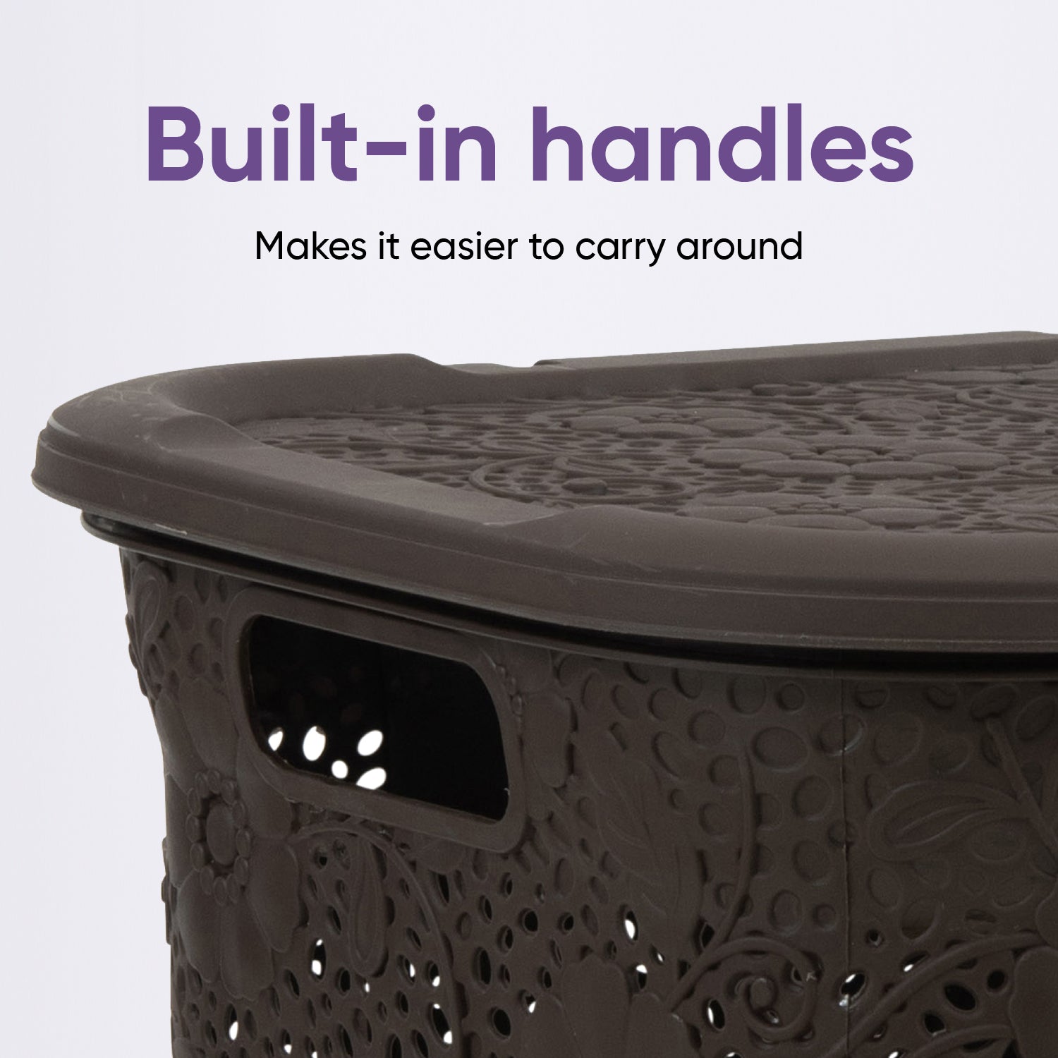 Superio 50L Large Capacity Plastic Laundry Hamper with Lid, Lace, Brown
