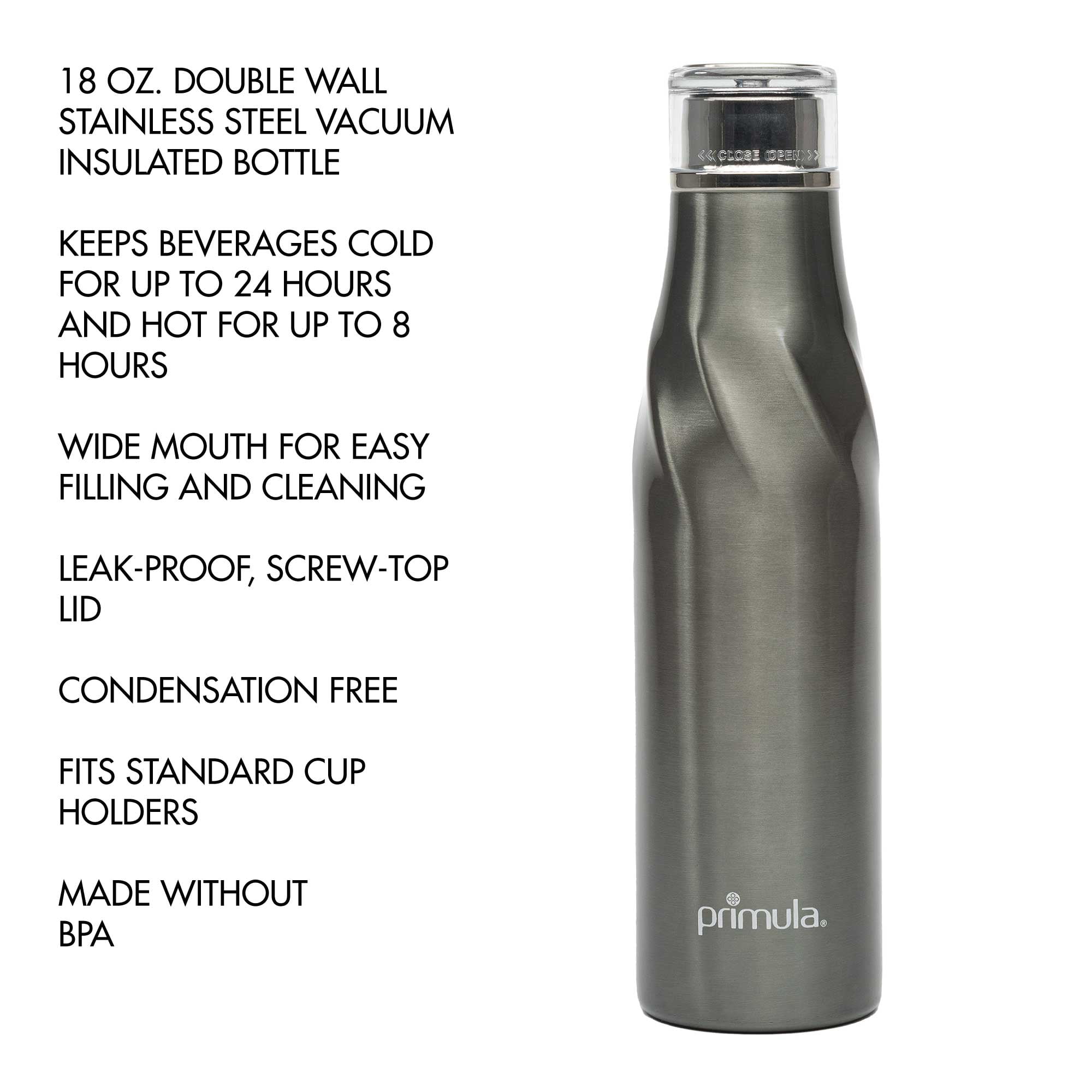 Primula Gray 18oz Stainless Steel Water Bottle with Wide Mouth and Screw Cap, 4 Pack