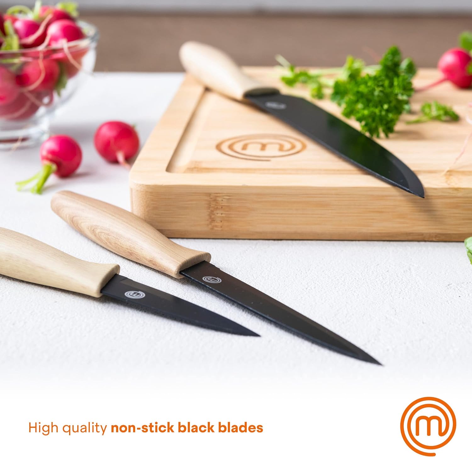 MasterChef Knife Set of 5 Kitchen Knives for Cooking with Non Stick Blades & Soft Touch Handles