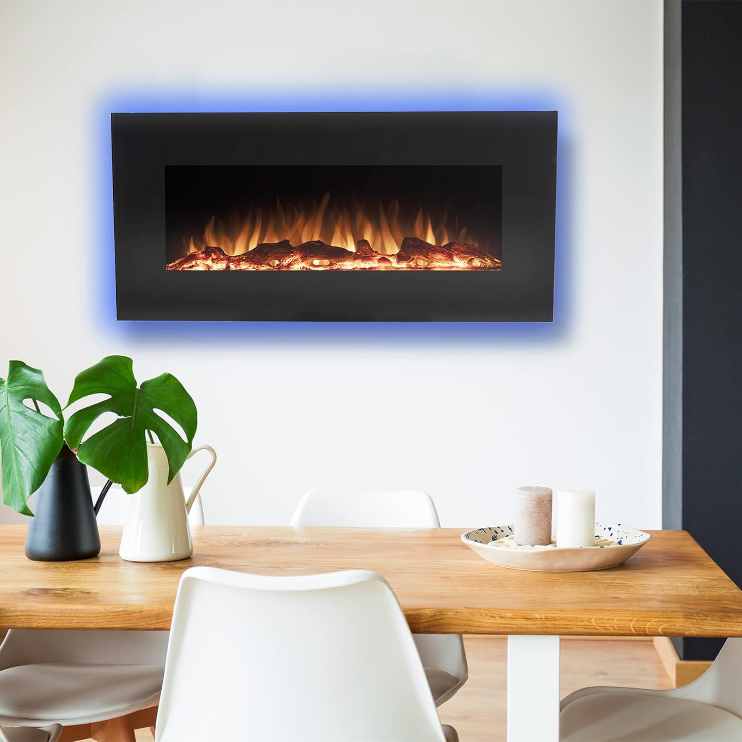 Eden Branch Heating Wall Mounted & Stand, with Bluetooth Speaker, Crystals/Log Flame Effect, Black - 42