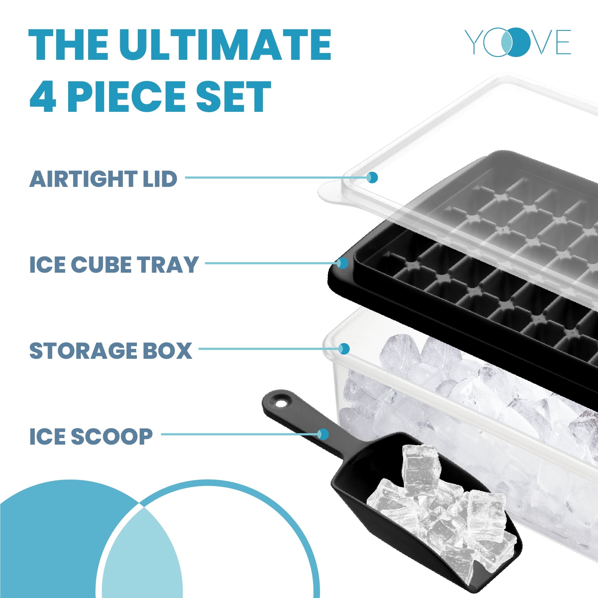 Yoove Ice Cube Tray with Lid and Container - 55 Nuggets Ice Tray Mold for Freezer Black