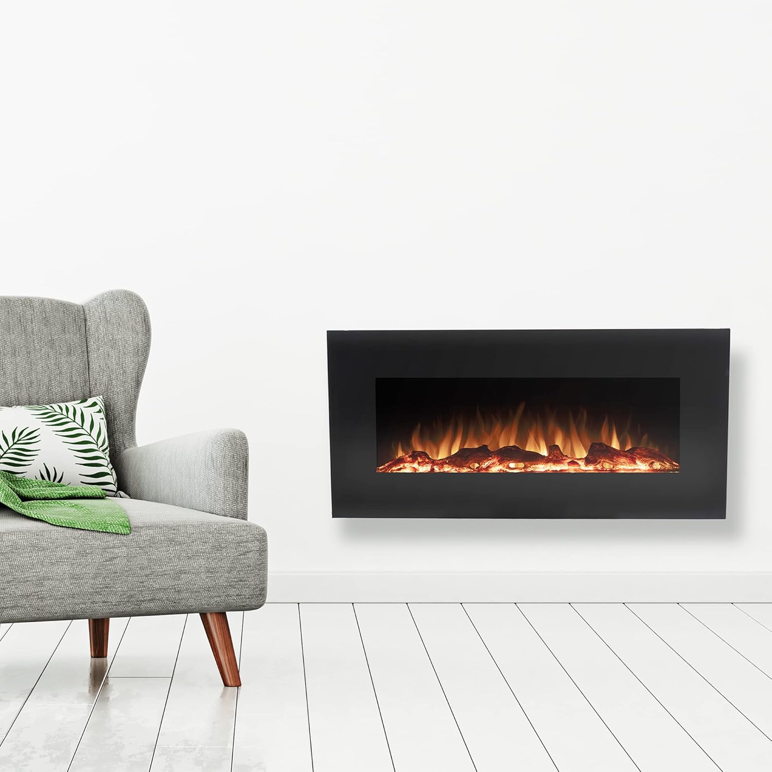 Eden Branch Heating Wall Mounted & Stand, with Bluetooth Speaker, Crystals/Log Flame Effect, Black - 42