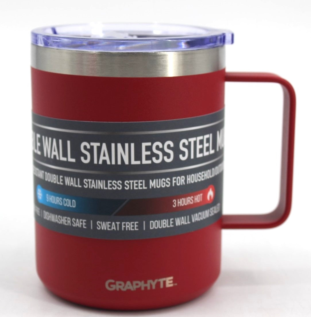 GRAPHYTE Double Wall Vacuum Insulated Stainless Steel Mugs with Handle and Slider Lid, Assorted Colors and Sizes