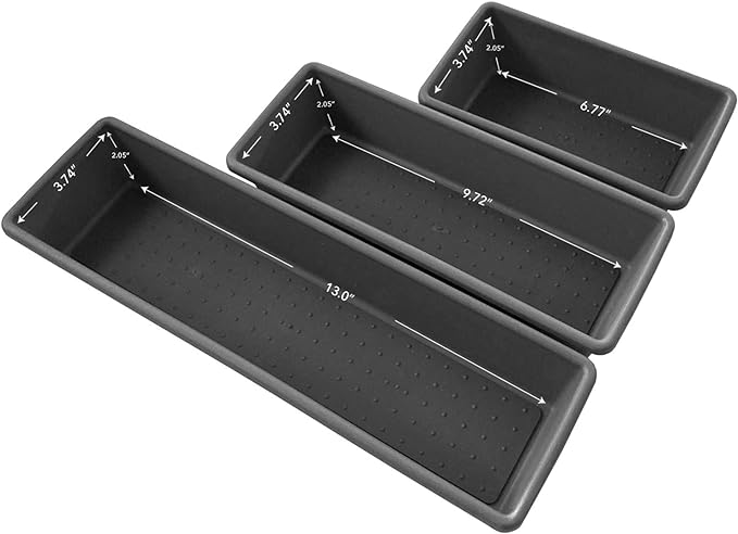 Edge Tray Bins 3 Pack Multi Use Storage for Kitchen Drawers, Office and Bathroom Non-Slip Durable Rubber Lining, Navy - Small