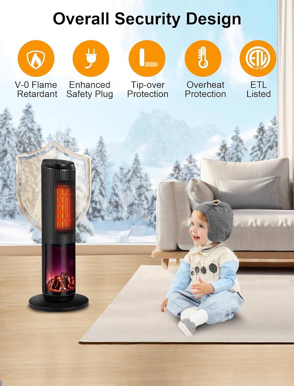TRUSTECH 25" 1500W Portable electric Tower Heater with Remote