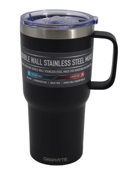GRAPHYTE Double Wall Vacuum Insulated Stainless Steel Mugs with Handle and Slider Lid, Assorted Colors and Sizes