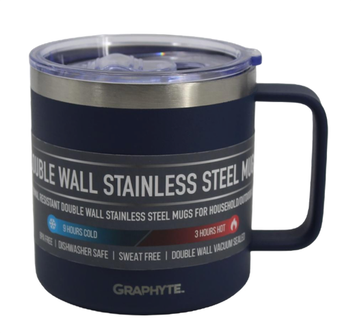 GRAPHYTE Double Wall Vacuum Insulated Stainless Steel Mugs with Handle and Slider Lid, Assorted Colors and Sizes