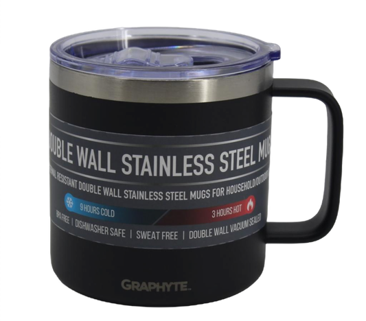 GRAPHYTE Double Wall Vacuum Insulated Stainless Steel Mugs with Handle and Slider Lid, Assorted Colors and Sizes