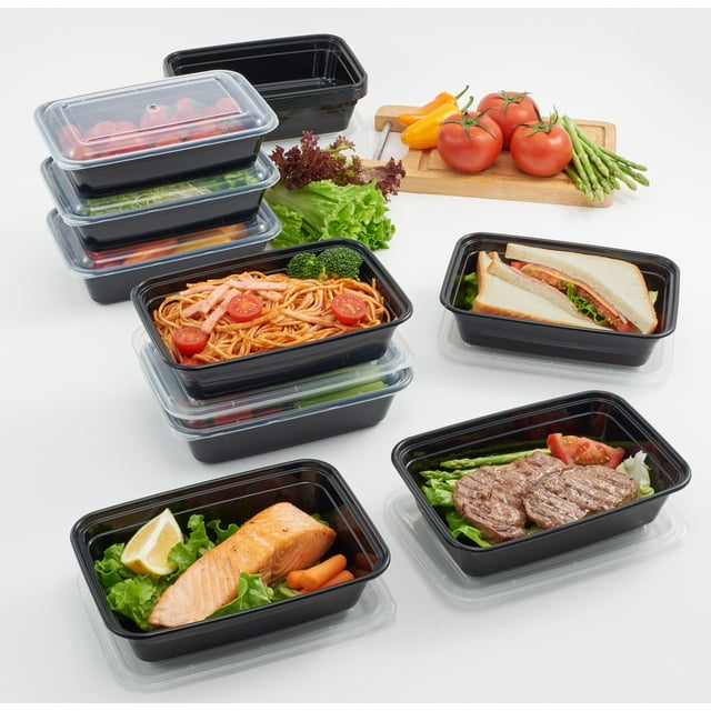 Edge 24 PC 1 Section Rectangle Meal Prep Containers Charcoal Gray, 32 oz, 24 Sets (each set has 12 containers and 12 lids)
