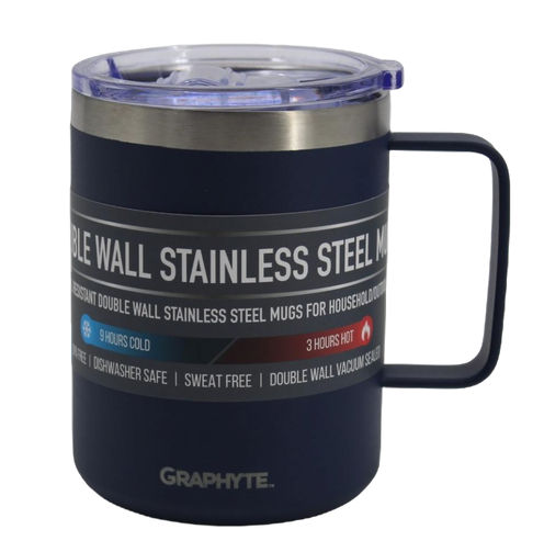 GRAPHYTE Double Wall Vacuum Insulated Stainless Steel Mugs with Handle and Slider Lid, Assorted Colors and Sizes