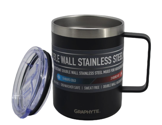 GRAPHYTE Double Wall Vacuum Insulated Stainless Steel Mugs with Handle and Slider Lid, Assorted Colors and Sizes