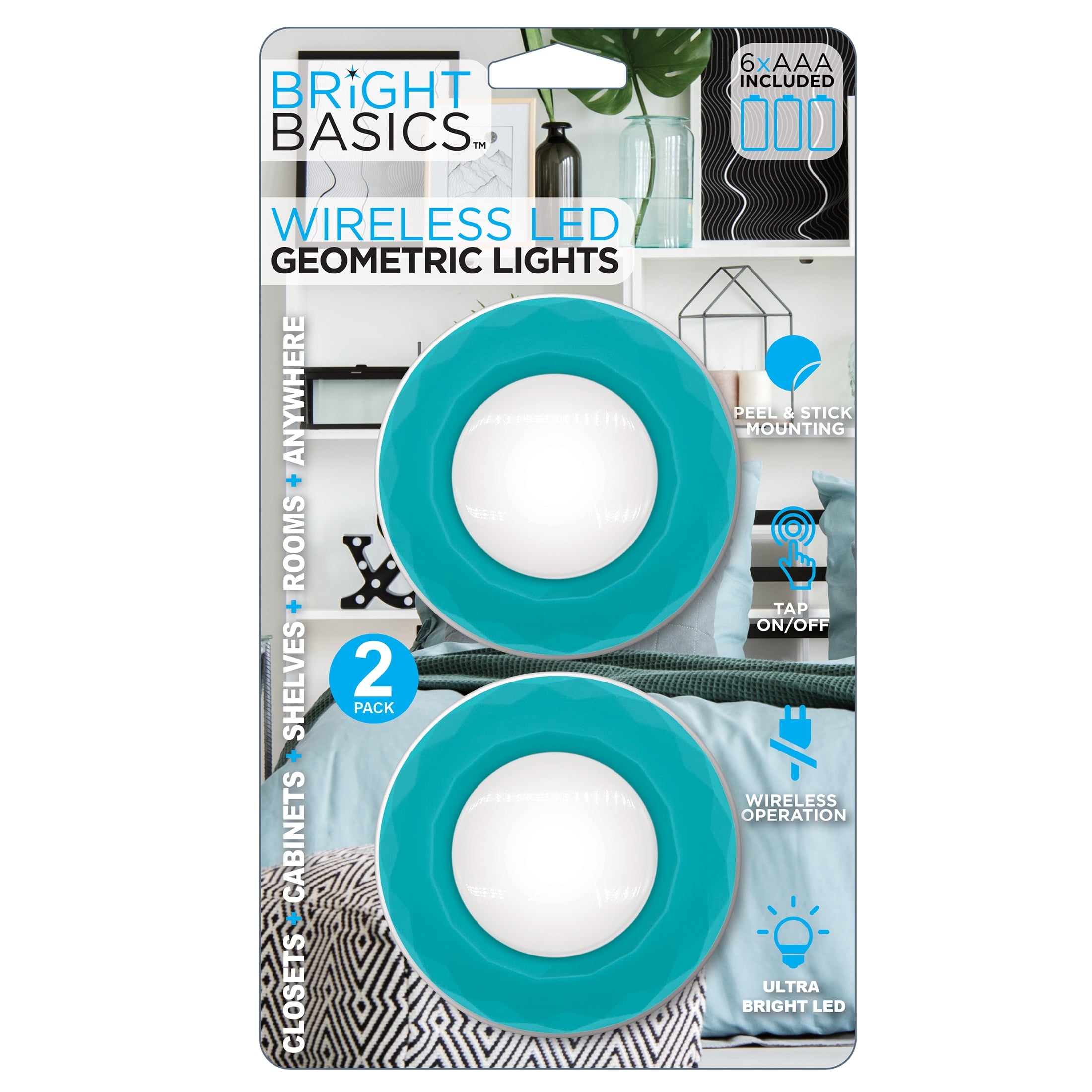 Bright Basics Wireless LED Geometric Lights, 2 Pack