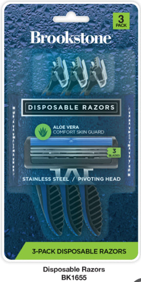 Brookstone Razors with Blue 3 Blade Design, 3 Pack