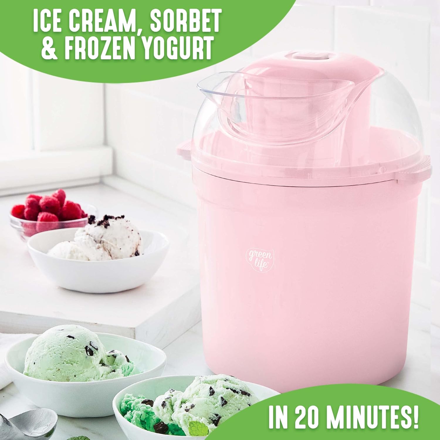 GreenLife Healthy Ceramic Nonstick 1.5QT Express Ice Cream Maker, Pink