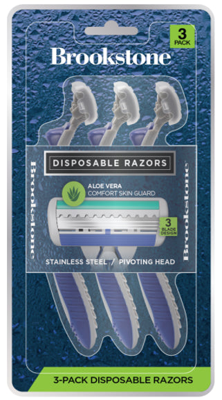 Brookstone Razors with Gray 3 Blade Design, 3 Pack