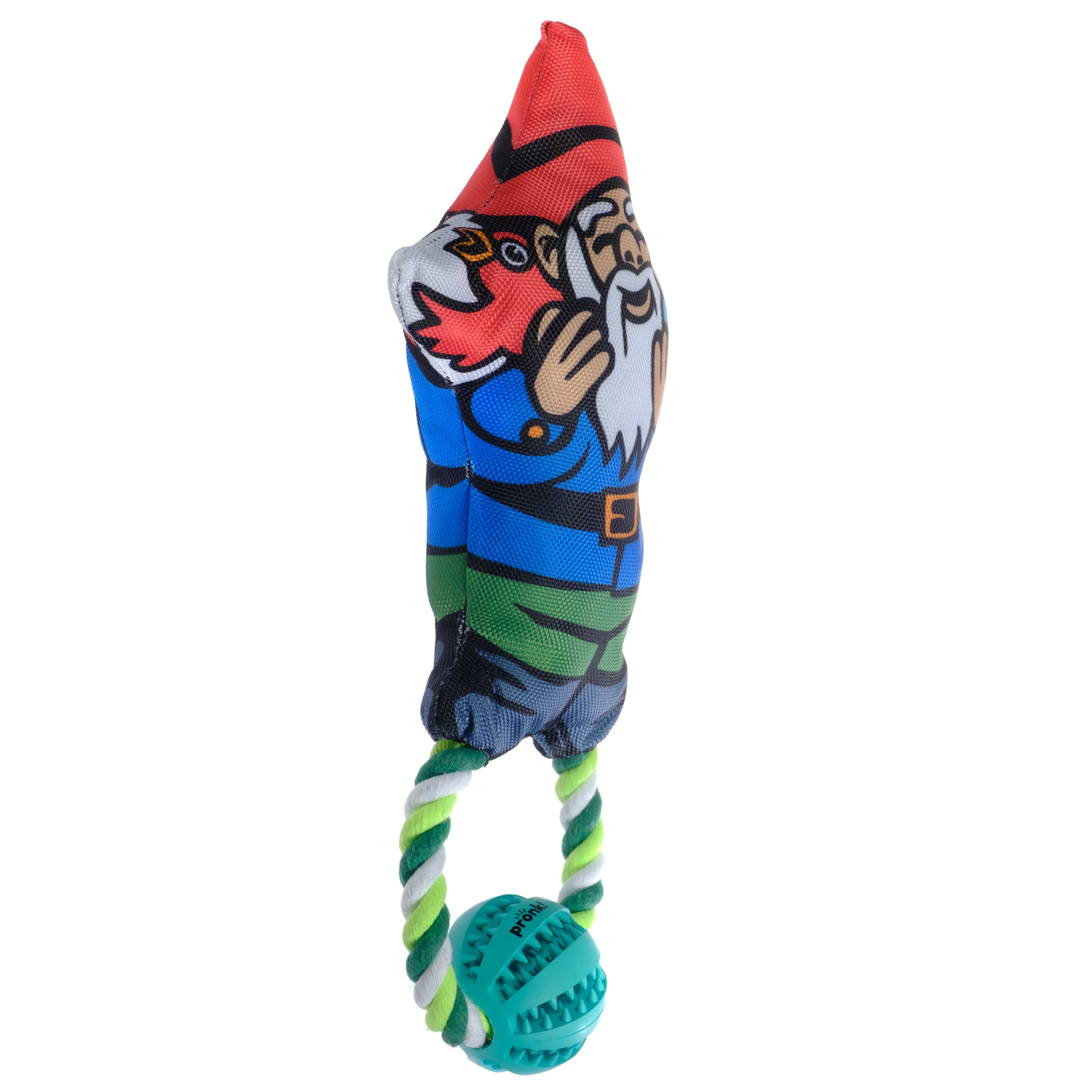 Pronk! Pets Garden Gnome Holding Bird 14-Inch Durable Soft Plush Squeaky Rope Dog Toy