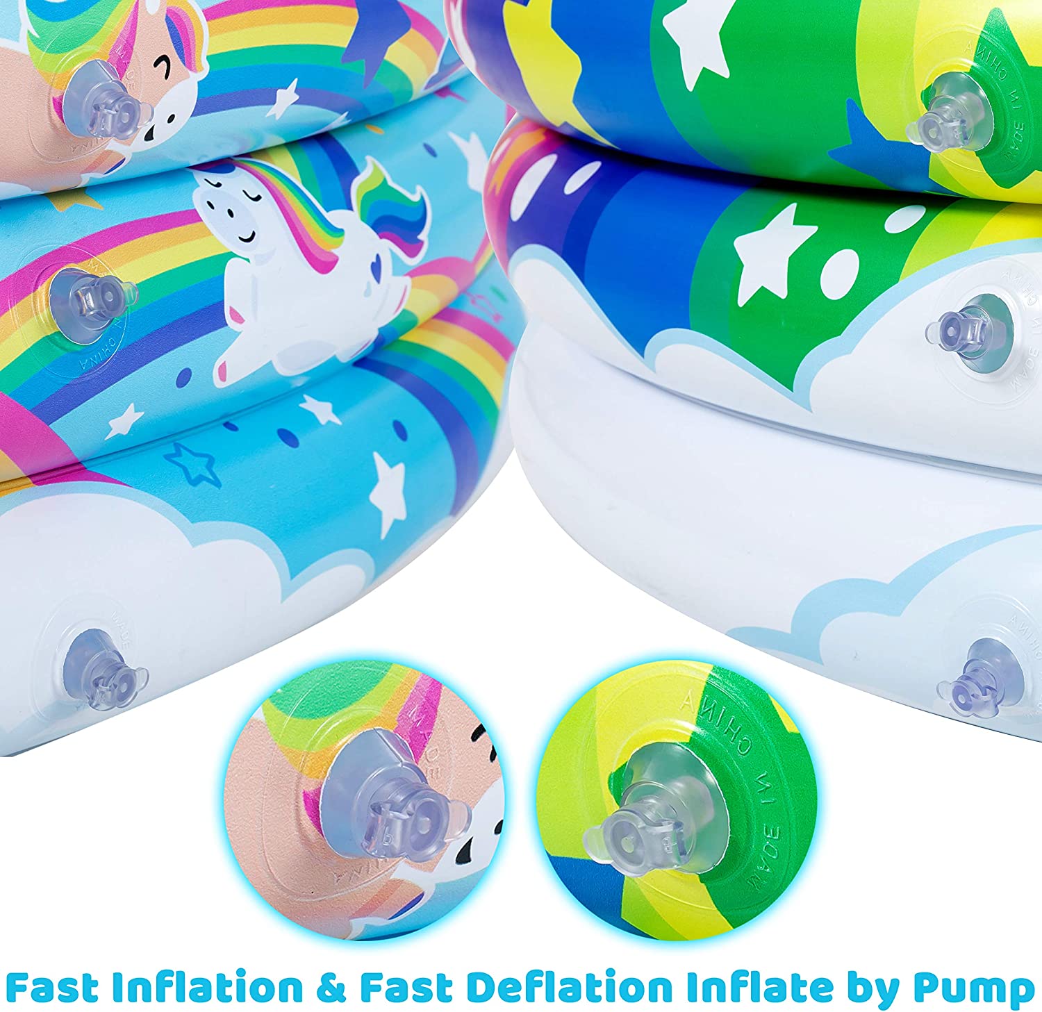 2 Pack 45'' Unicorn Rainbow & Rainbow Inflatable Kiddie Pool Set