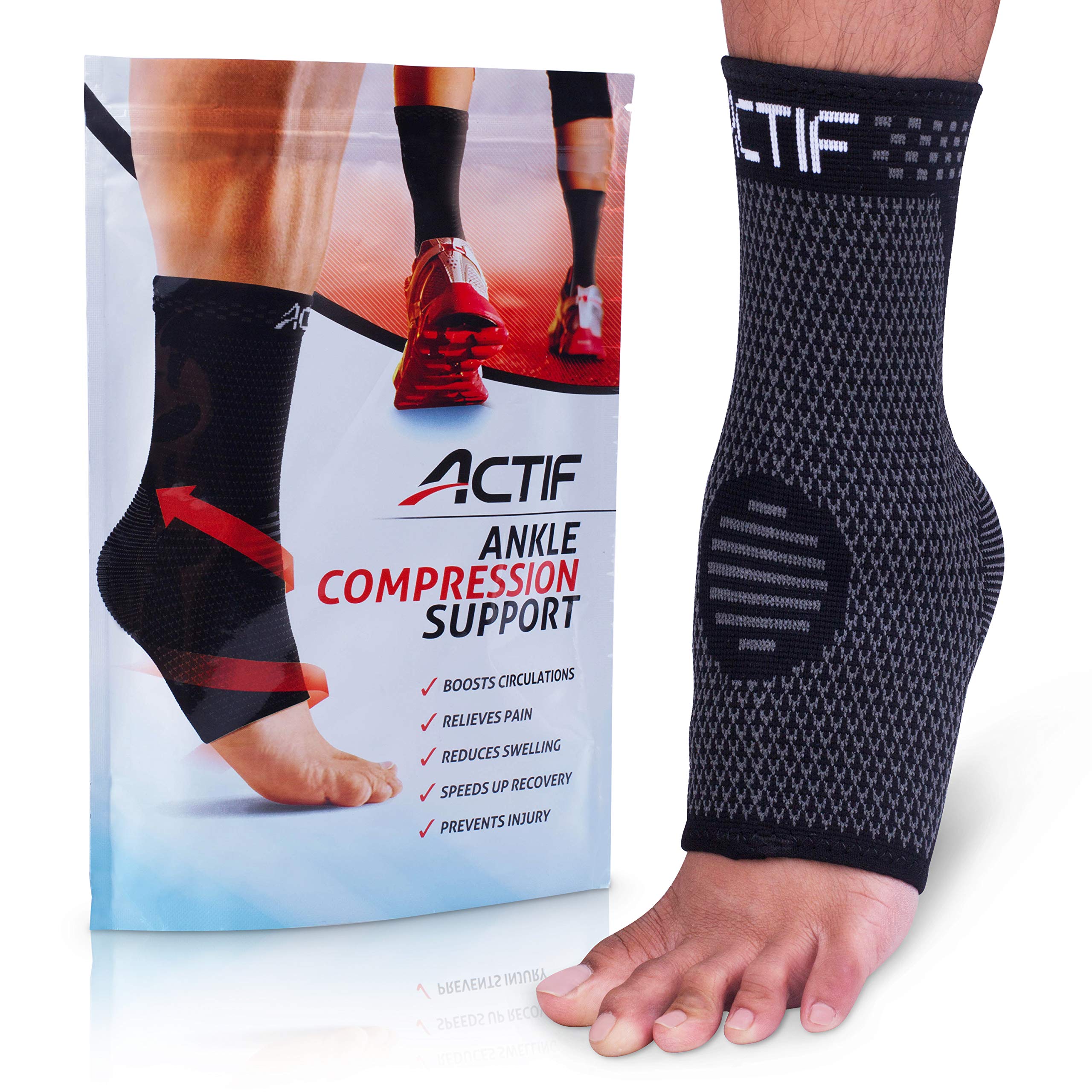 Actif Sports Ankle Compression Sleeve - Breathable Ankle Sleeve to Speed Up Recovery, Prevent Injury, Reduce Swelling, Achilles Tendon and Plantar Fasciitis Support, and More (Small US Size 4-7)