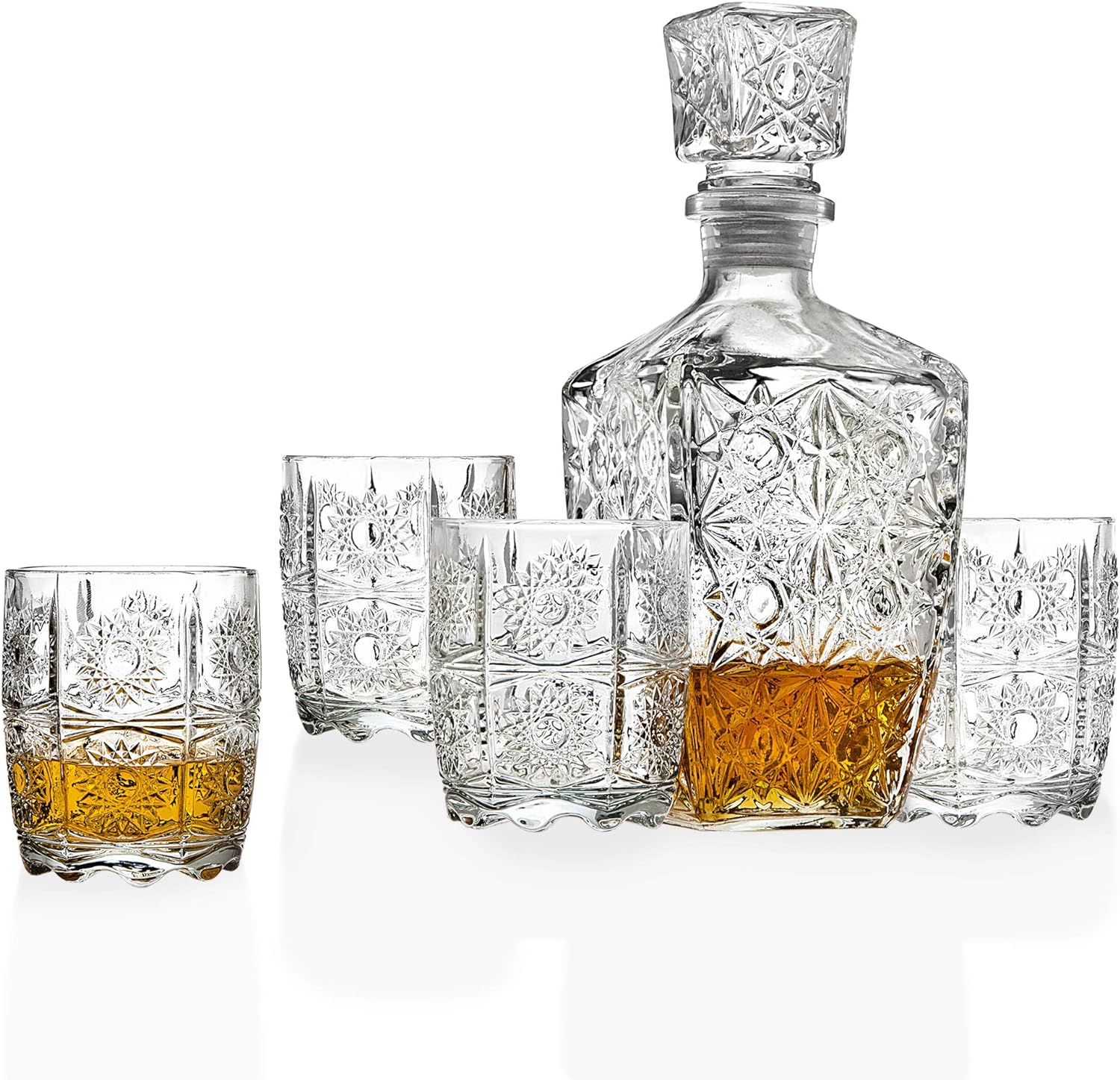 Five Piece Whiskey Decanter and Glasses Set,Clear