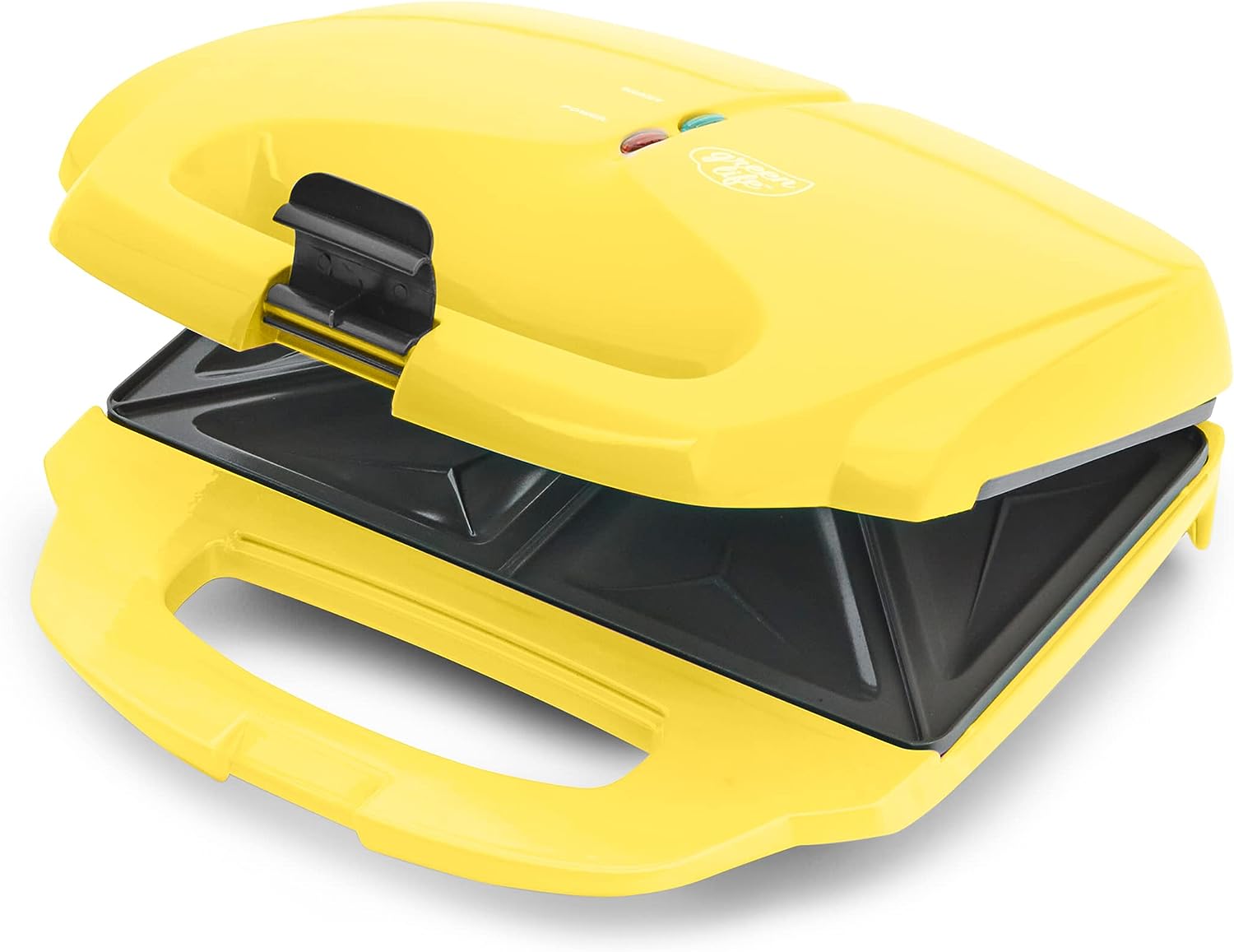 GreenLife Pro Electric Panini Press Grill and Sandwich Maker, Healthy Ceramic Nonstick Plates, Easy Indicator Light, PFAS-Free, Yellow