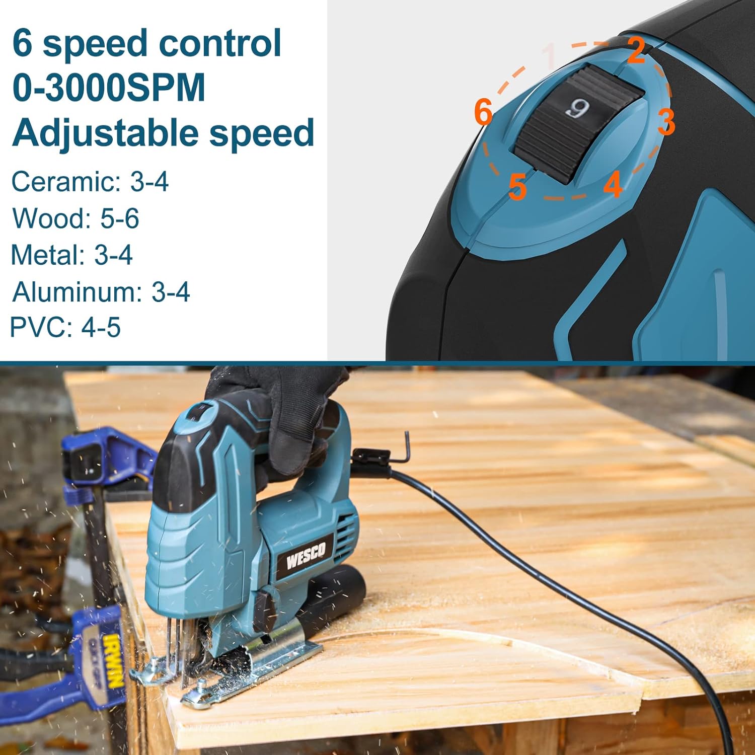 WESCO 4.5Amp Electric Jig Saw Tool with 6 Variable Speeds