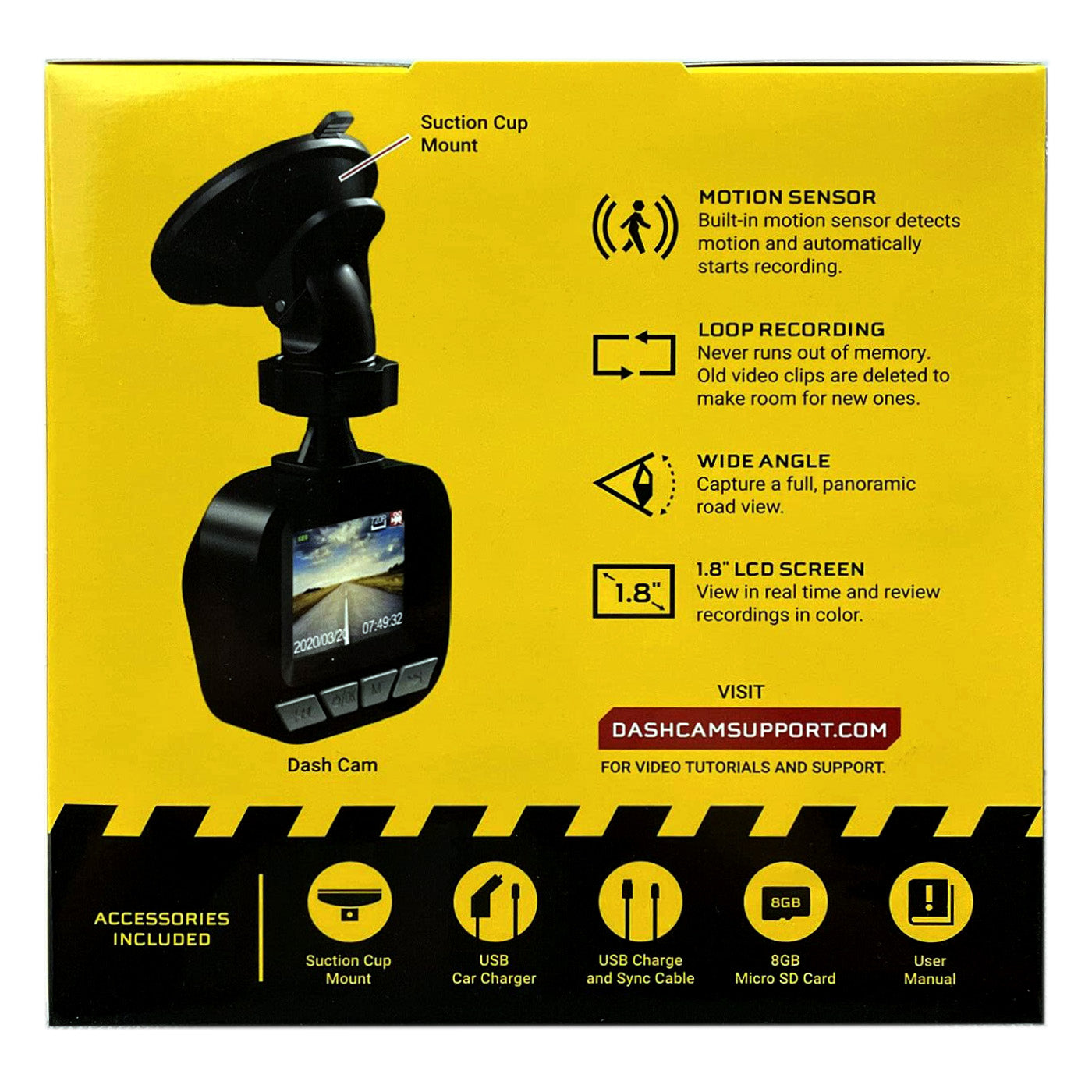 Pilot Vehicle Dash cam - 720p Camera w/8GB Memory Card - Universal Window Mount