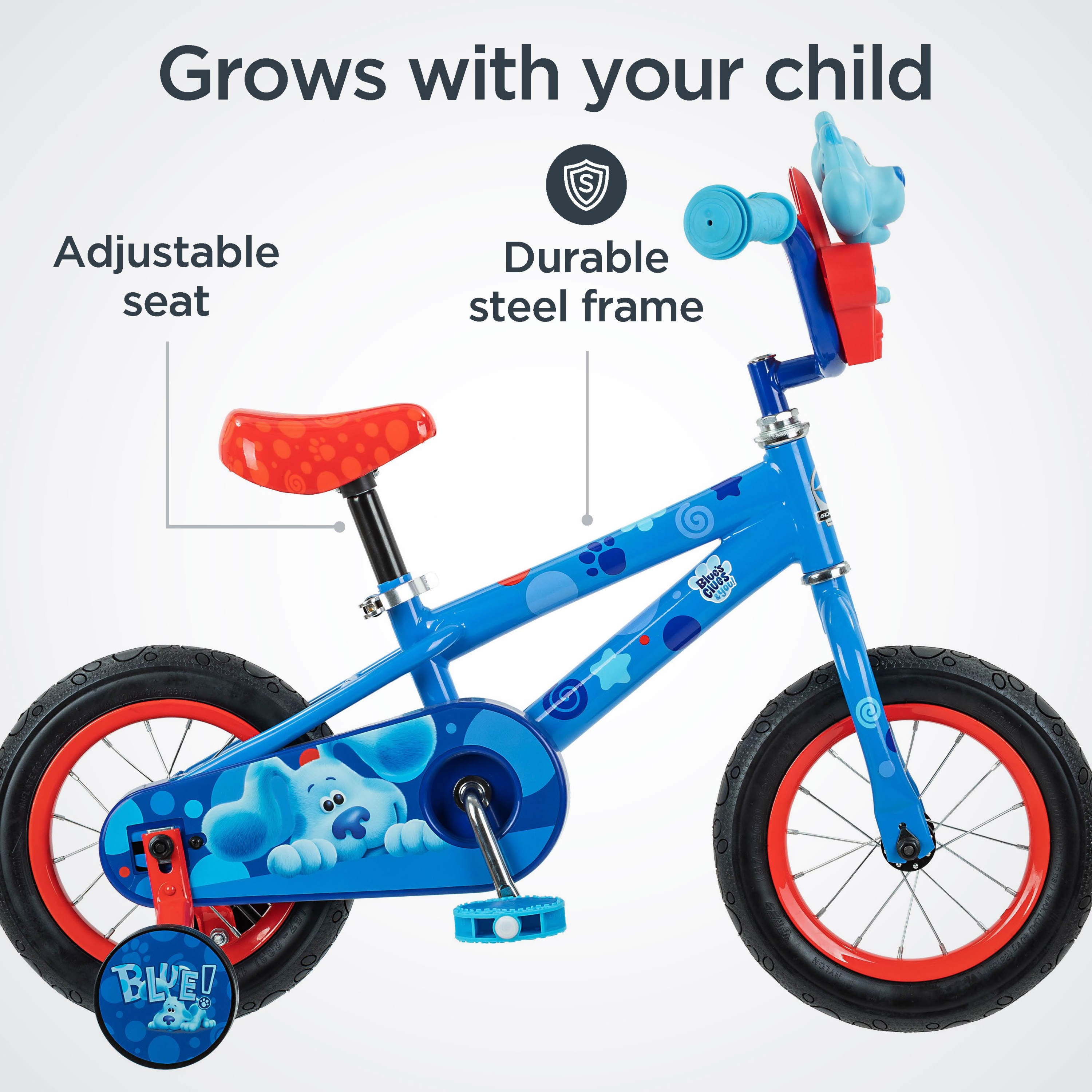 Schwinn Nickelodeon Blue's Clues Kids Bike, 12-Inch Wheel, Ages 2 to 4, with Training Wheels, Blue