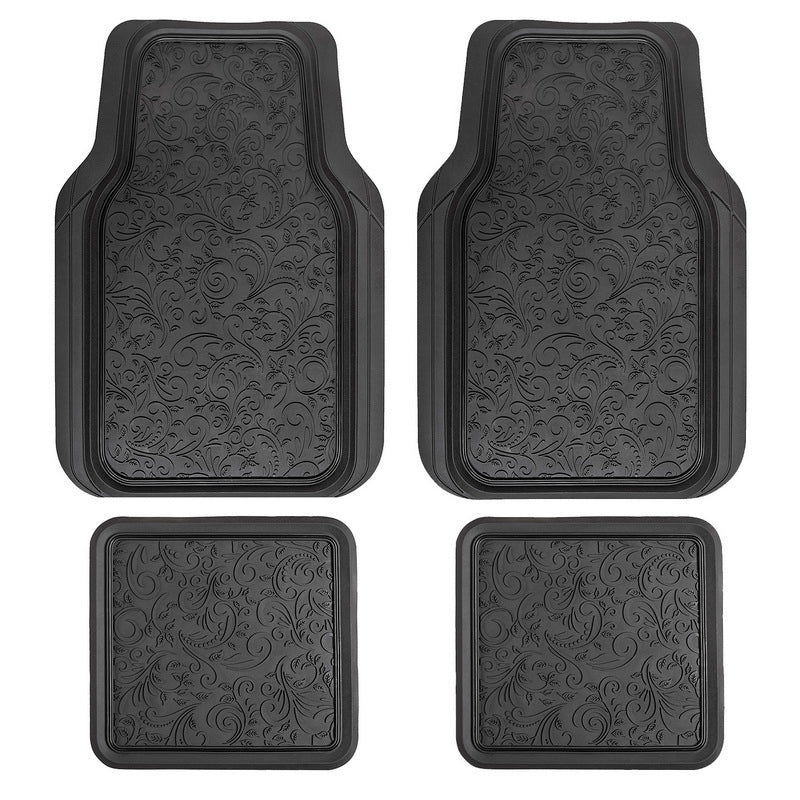 Pilot Universal Fit Black Floral Rubber Floor Mats, Set of 4