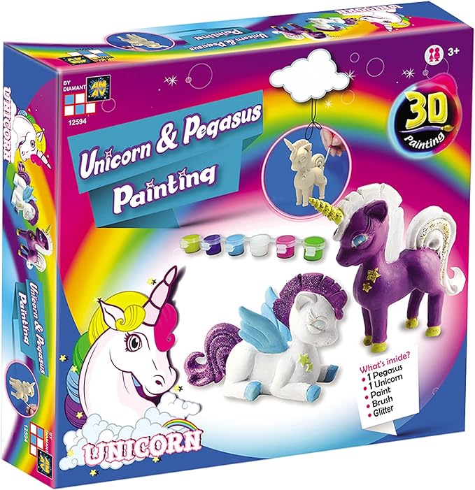 Amav Toys 3D Unicron & Pegasus Painting Kit - All Inclusive & Ready To Paint - Enhance Creativity, Imagination & Improve Motor Skills - Best DIY Activity - Ideal Present For Unicorn Lovers Aged 3+