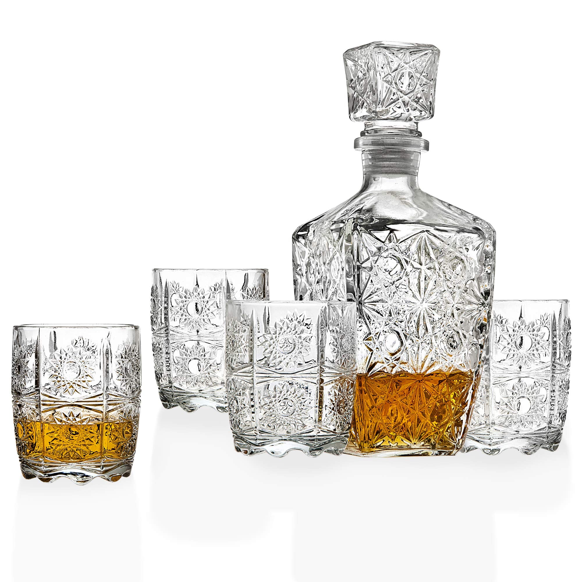 Five Piece Whiskey Decanter and Glasses Set,Clear